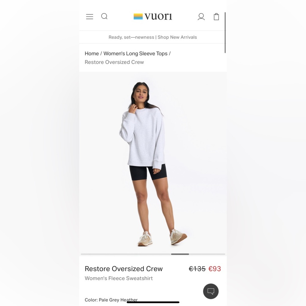 Vuori Restore sweater, size small